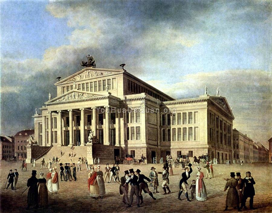 Farbige Darstellung des Schauspielhauses Berlin am Gendarmenmarkt - 卡尔·弗里德里希·辛克尔
